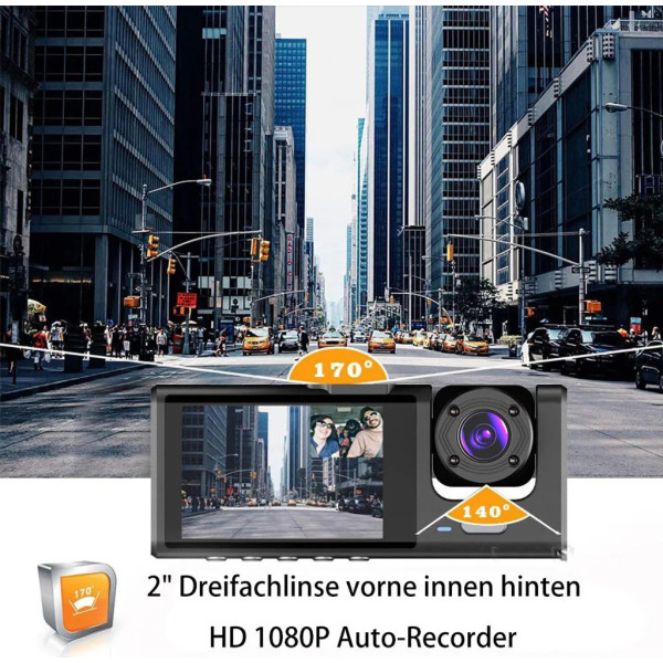 Автомобильный видеорегистратор AND Z37 3 камеры Full HD 1080p запись салона и заднего вида