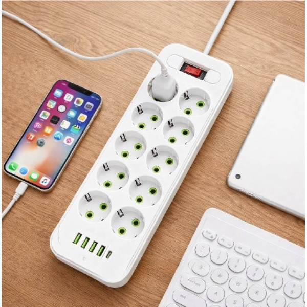 Удлинитель сетевой D10 10 розеток USB Type-C PD переноска 5 м