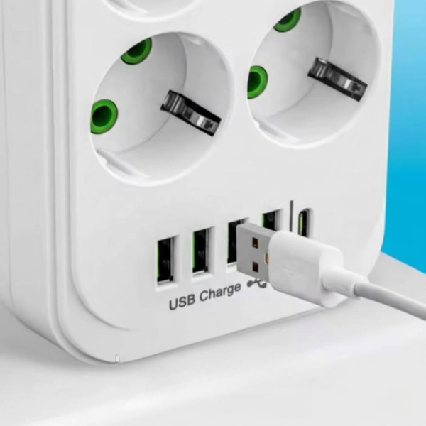 Удлинитель сетевой D10 10 розеток USB Type-C PD переноска 5 м