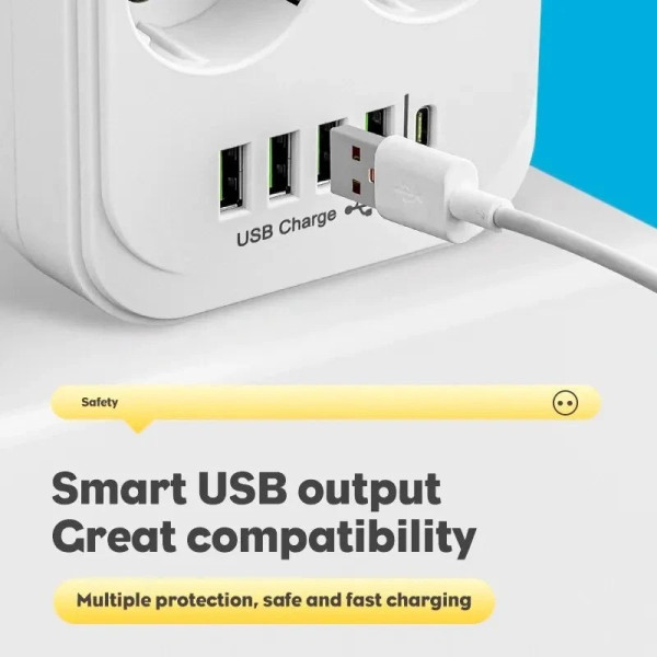 Удлинитель сетевой D6 6 гнезд USB Type-C разветвитель розеток 3 м