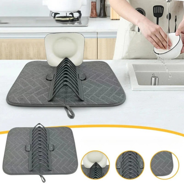 Подставка для посуды Dish Drain Rack сушилка с микрофибровым ковриком