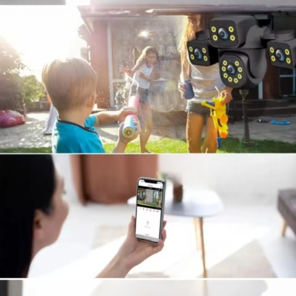 Камера IP QL4 12MP Wi-Fi уличная с тремя объективами видеонаблюдение