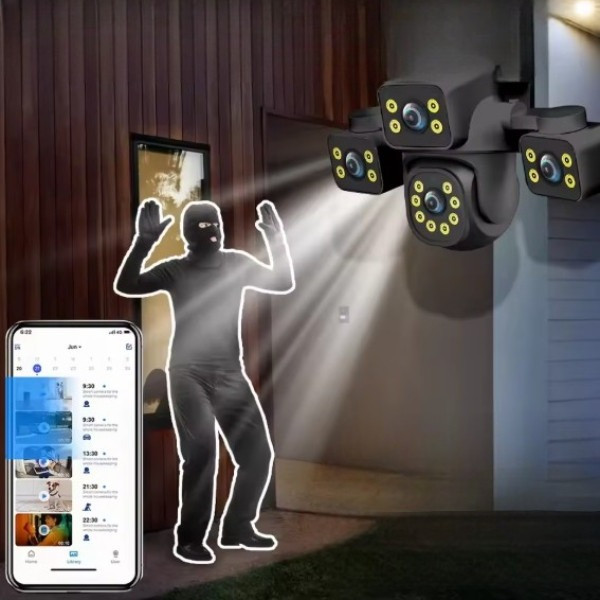 Камера IP QL4 12MP Wi-Fi уличная с тремя объективами видеонаблюдение