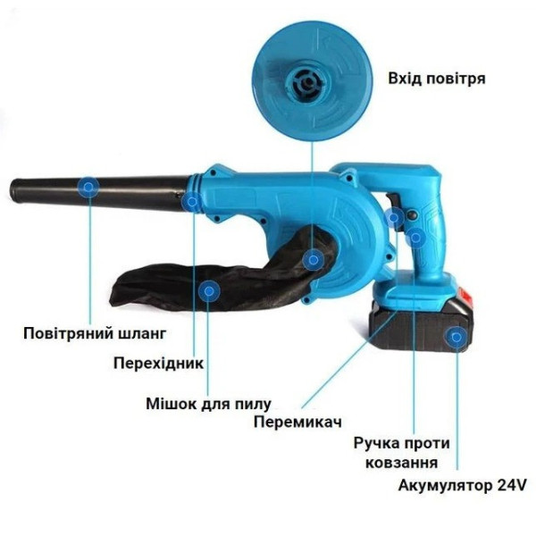Пылесос садовый 2в1 аккумуляторный 24V 1300 mAh воздуходувка для уборки