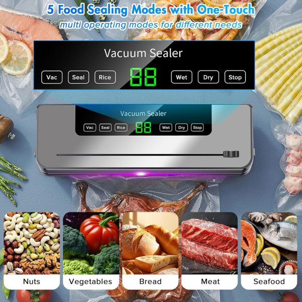 Вакууматор для продуктов бытовой упаковщик с LED экраном для хранения еды