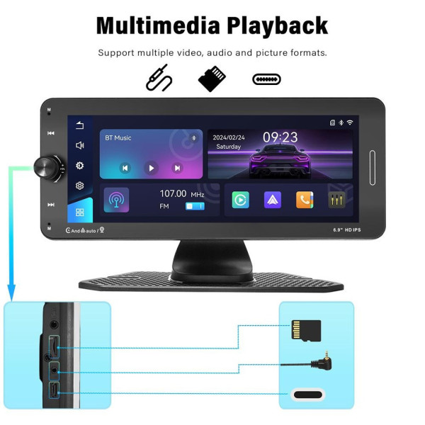 Экран для авто 601W 7" монитор с поддержкой CarPlay Android Auto