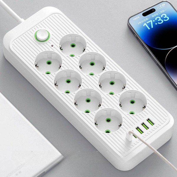 Удлинитель сетевой фильтр 8 розеток 5 USB разветвитель питания с кнопкой 2 м