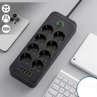 Удлинитель сетевой фильтр 8 розеток 5 USB разветвитель питания с кнопкой 2 м