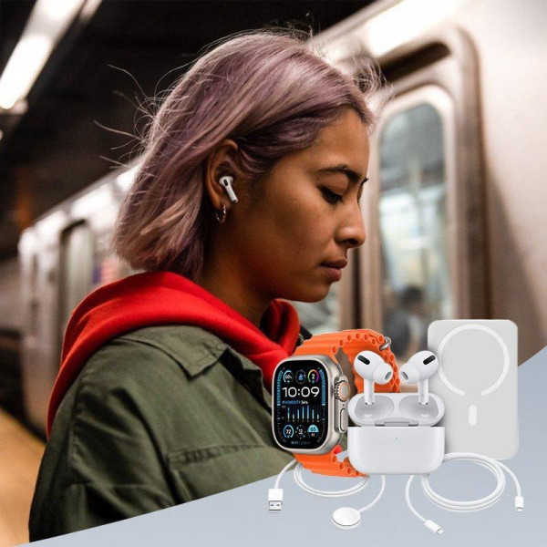 Комплект RM22 3в1 смарт часы наушники Air Pro и Power Bank с беспроводной зарядкой