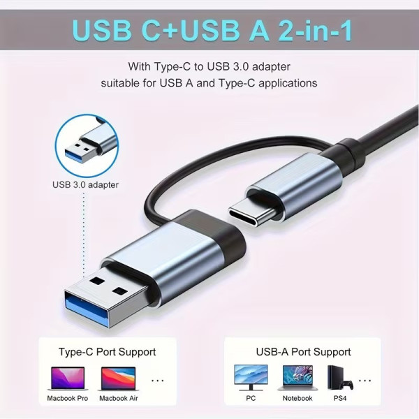 Адаптер USB Type-C 7в1 хаб для ноутбука ПК разветвитель портов серый