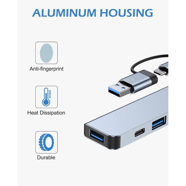 Адаптер USB Type-C 7в1 хаб для ноутбука ПК разветвитель портов серый