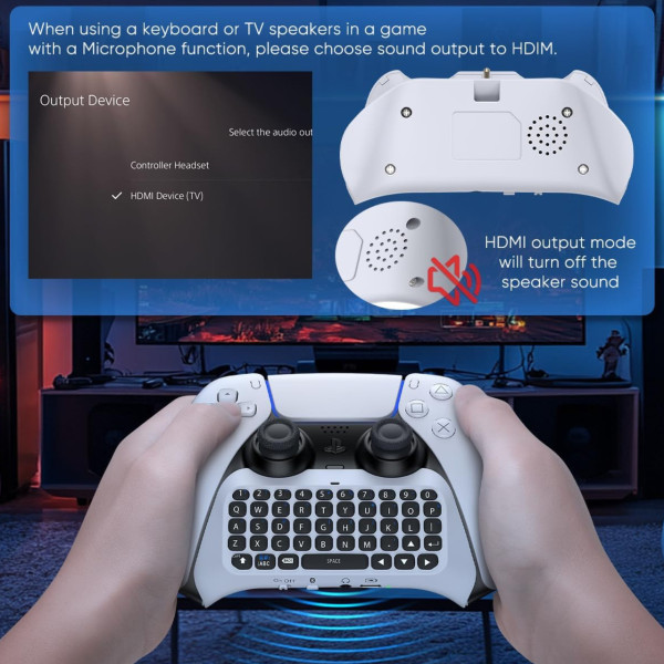 Клавиатура chatpad для PS5 DualSense Bluetooth с динамиком и разъемом 3.5 мм белый