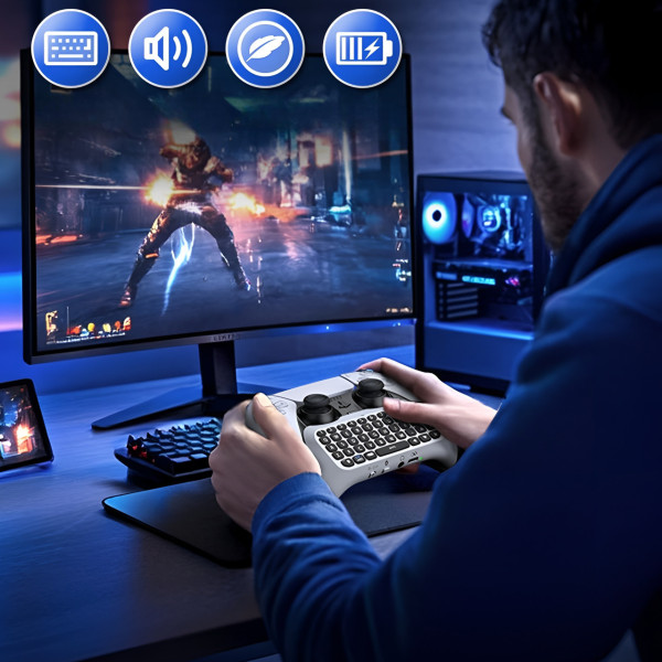Клавиатура chatpad для PS5 DualSense Bluetooth с динамиком и разъемом 3.5 мм белый