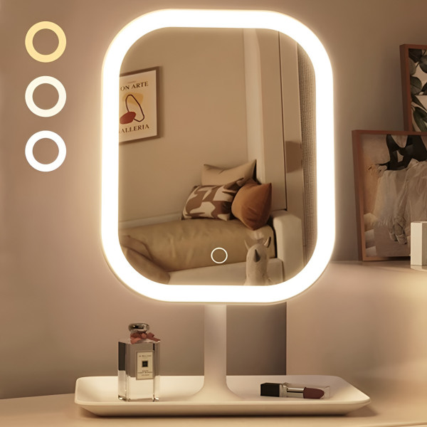 Косметическое зеркало LED с подсветкой настольное сенсорное с подставкой и органайзером