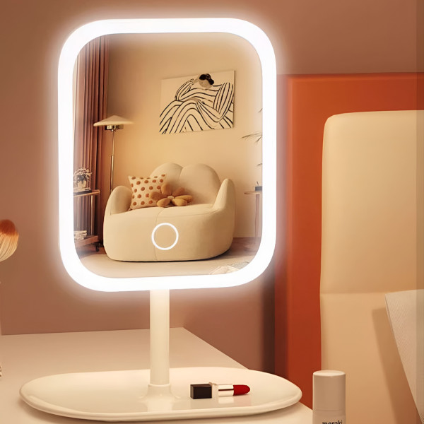 Косметическое зеркало LED с подсветкой настольное сенсорное с подставкой и органайзером