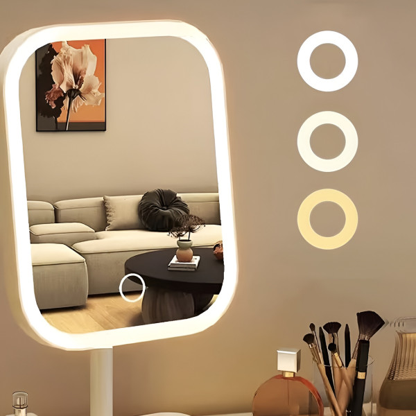 Косметическое зеркало LED с подсветкой настольное сенсорное с подставкой и органайзером