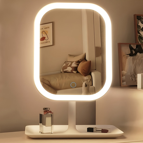 Косметическое зеркало LED с подсветкой настольное сенсорное с подставкой и органайзером