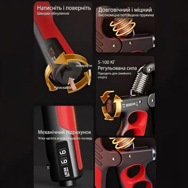 Эспандер для рук Grip Strengthener тренажер с регулировкой нагрузки и счетчиком