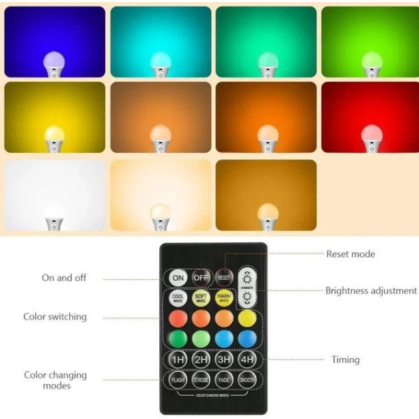 Лампочка E27 A65 аккумуляторная LED RGB с пультом и USB зарядкой