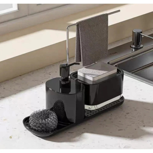 Дозатор для мыла Dish Soap Dispenser кухонный с держателем губки черный