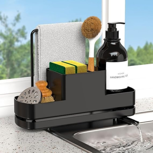 Дозатор для мыла Dish Soap Dispenser кухонный с держателем губки черный