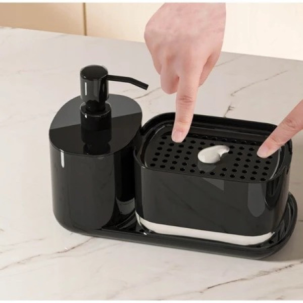 Дозатор для мыла Dish Soap Dispenser кухонный с держателем губки черный