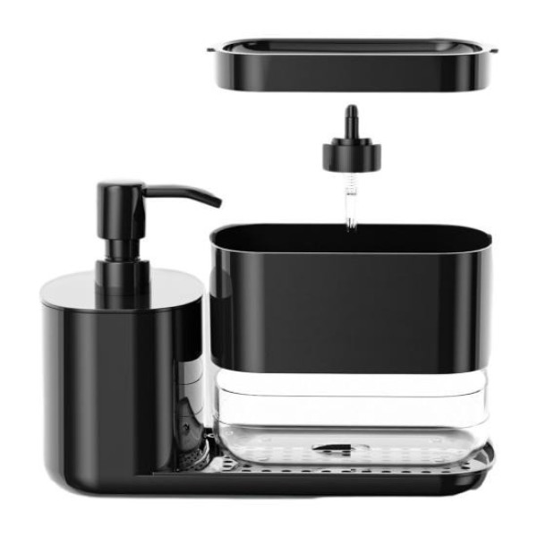 Дозатор для мыла Dish Soap Dispenser кухонный с держателем губки черный