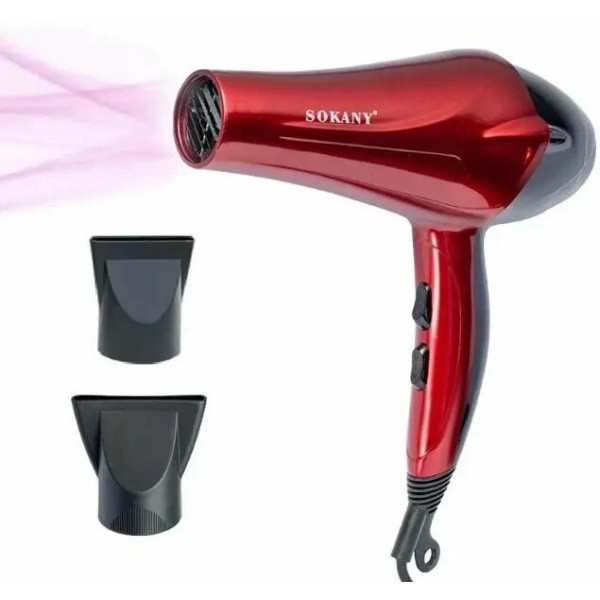 Фен SOKANY SK-2211 2400Вт для волос с ионизацией и насадками красный