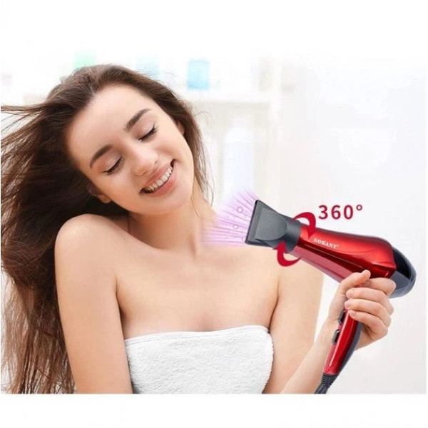 Фен SOKANY SK-2211 2400Вт для волос с ионизацией и насадками красный