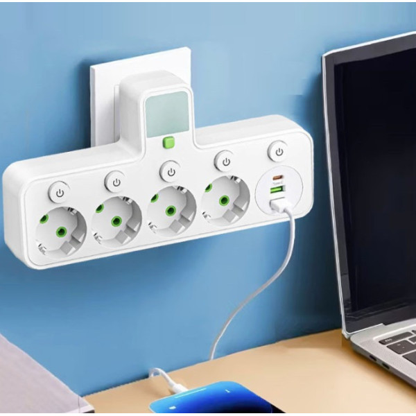 Удлинитель на 4 розетки с USB Type-C сетевой фильтр с подсветкой