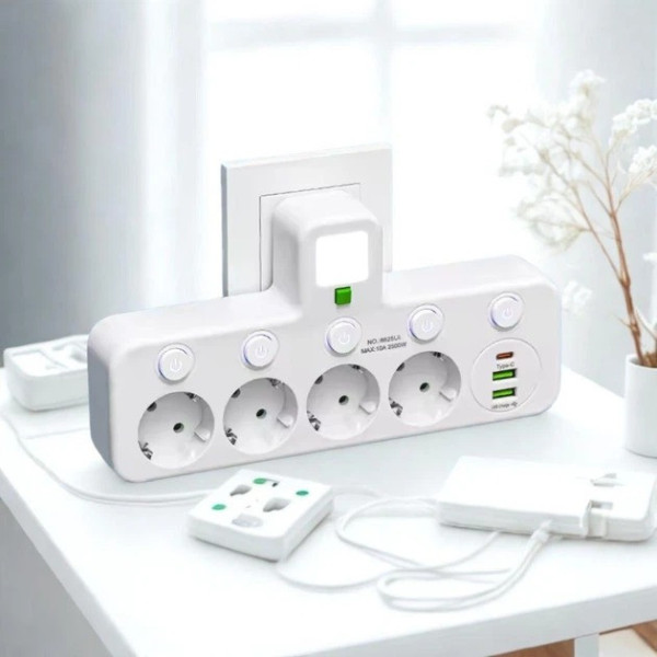 Удлинитель на 4 розетки с USB Type-C сетевой фильтр с подсветкой