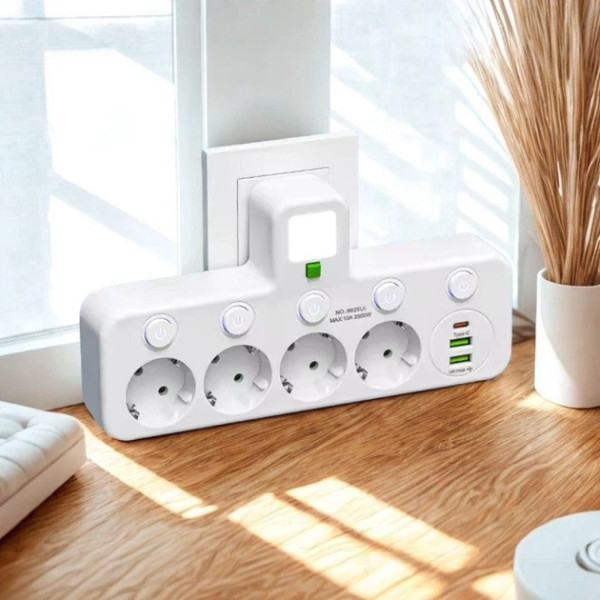 Удлинитель на 4 розетки с USB Type-C сетевой фильтр с подсветкой