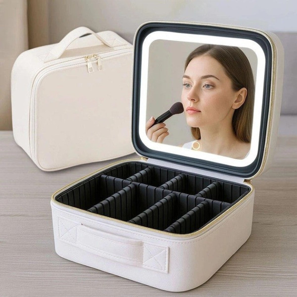 Дорожная косметичка Make Up с LED зеркалом, бьюти кейс с подсветкой для хранения косметики