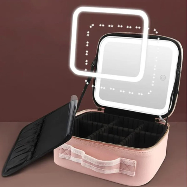 Дорожная косметичка Make Up с LED зеркалом, бьюти кейс с подсветкой для хранения косметики
