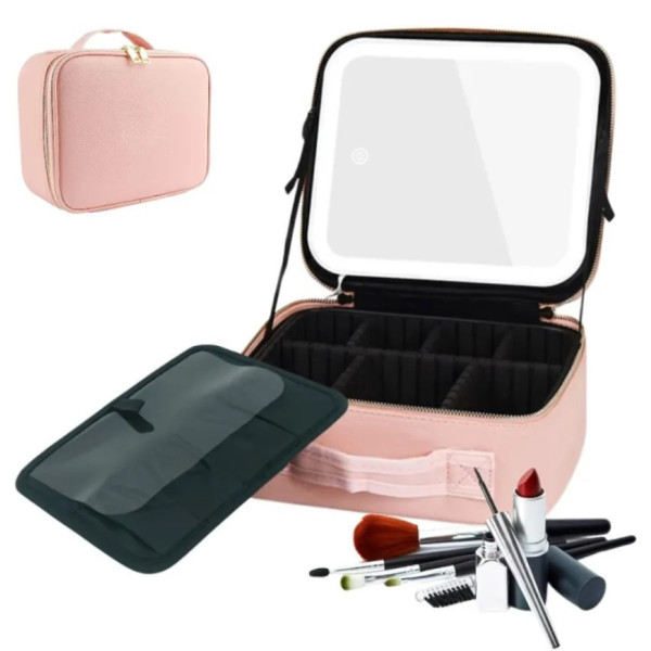 Дорожная косметичка Make Up с LED зеркалом, бьюти кейс с подсветкой для хранения косметики