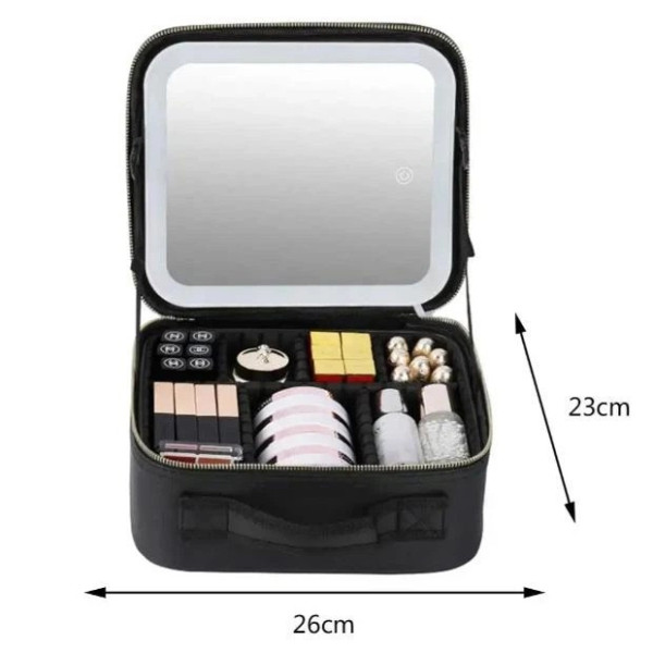 Дорожная косметичка Make Up с LED зеркалом, бьюти кейс с подсветкой для хранения косметики