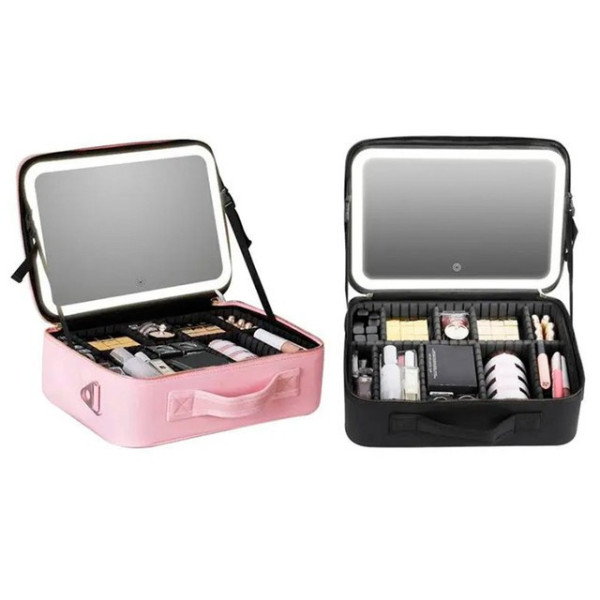 Дорожная косметичка Make Up с LED зеркалом, бьюти кейс с подсветкой для хранения косметики
