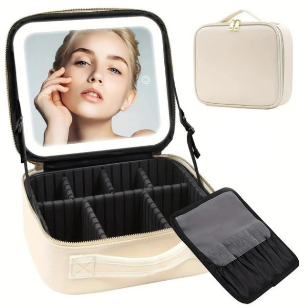 Дорожная косметичка Make Up с LED зеркалом, бьюти кейс с подсветкой для хранения косметики