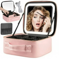 Дорожная косметичка Make Up с LED зеркалом, бьюти кейс с подсветкой для хранения косметики