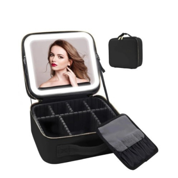 Дорожная косметичка Make Up с LED зеркалом, бьюти кейс с подсветкой для хранения косметики