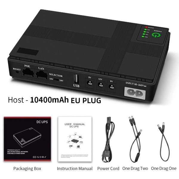 Источник бесперебойного питания UPS 10400 mAh 36W для роутера, резервный аккумулятор для оборудования