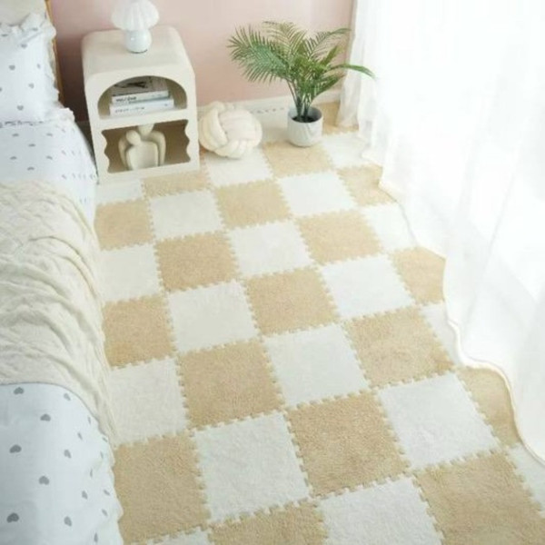 Детский коврик пазл 10 шт 30×30×1,5 см белый беж, мягкий EVA коврик с плюшевым покрытием для пола