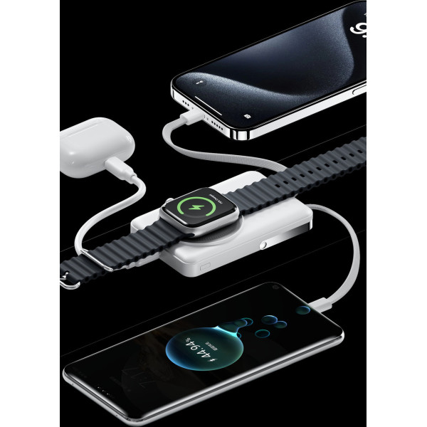 Внешний аккумулятор 20000 mAh 22.5W с MagSafe и встроенными кабелями Lightning Type-C белый