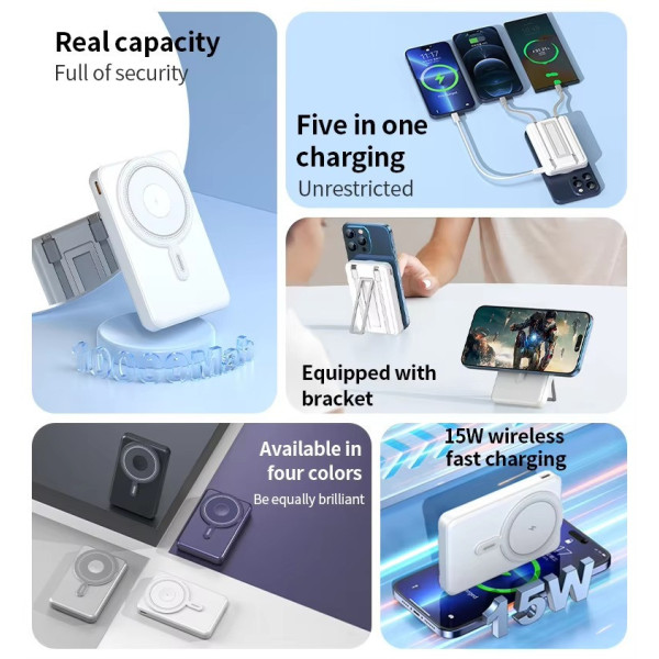 Внешний аккумулятор 20000 mAh 22.5W с MagSafe и встроенными кабелями Lightning Type-C белый