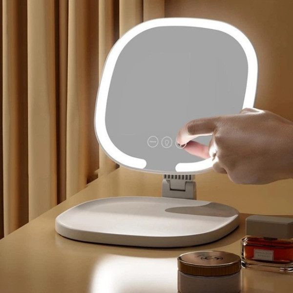Косметическое зеркало J01 с LED подсветкой настольное складное для макияжа