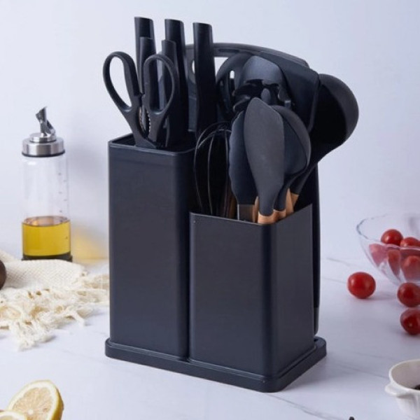 Кухонный набор 19 предметов Kitchen Set силиконовые аксессуары с бамбуковыми ручками