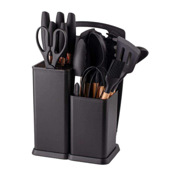 Кухонный набор 19 предметов Kitchen Set силиконовые аксессуары с бамбуковыми ручками