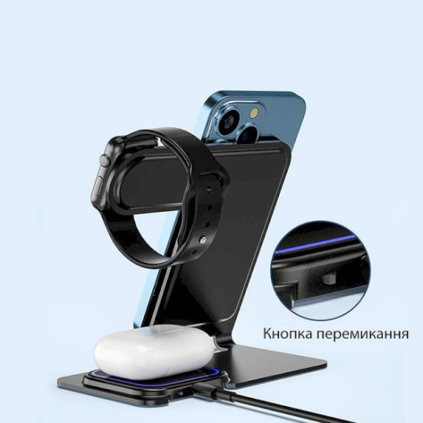 Беспроводная зарядка 3в1 Proda Azeada PD-W19, зарядная станция для смартфона и часов складная