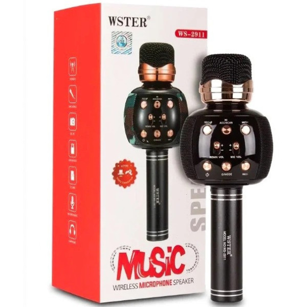 Микрофон караоке Wster WS-2911 Bluetooth с колонкой, беспроводной караоке микрофон с эффектами голоса