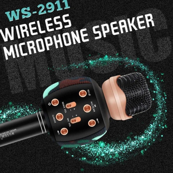 Микрофон караоке Wster WS-2911 Bluetooth с колонкой, беспроводной караоке микрофон с эффектами голоса